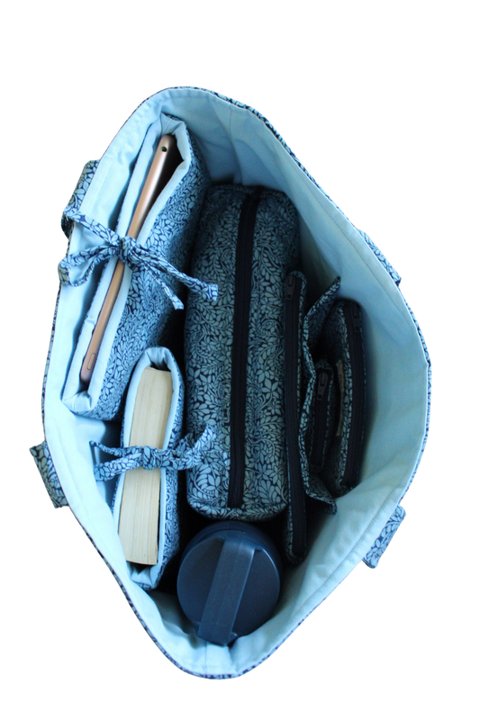 handmade cotton tote bag blue navy leaf