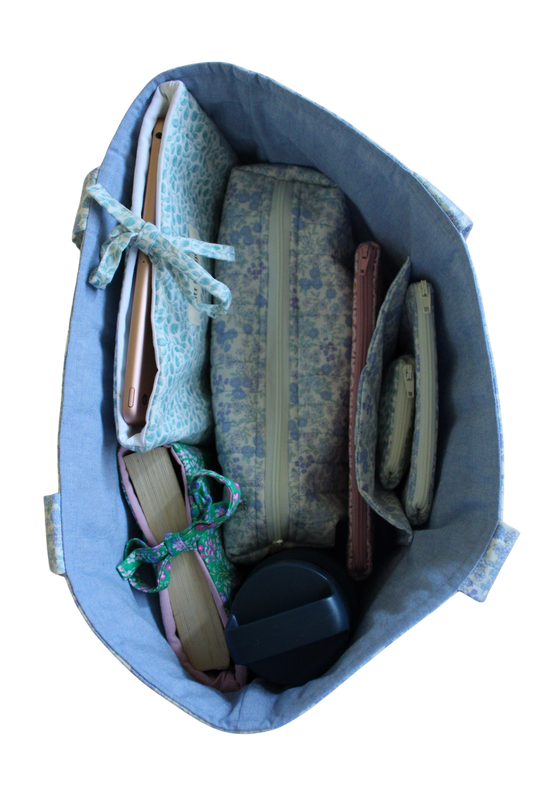 handmade cotton tote bag blue flowers