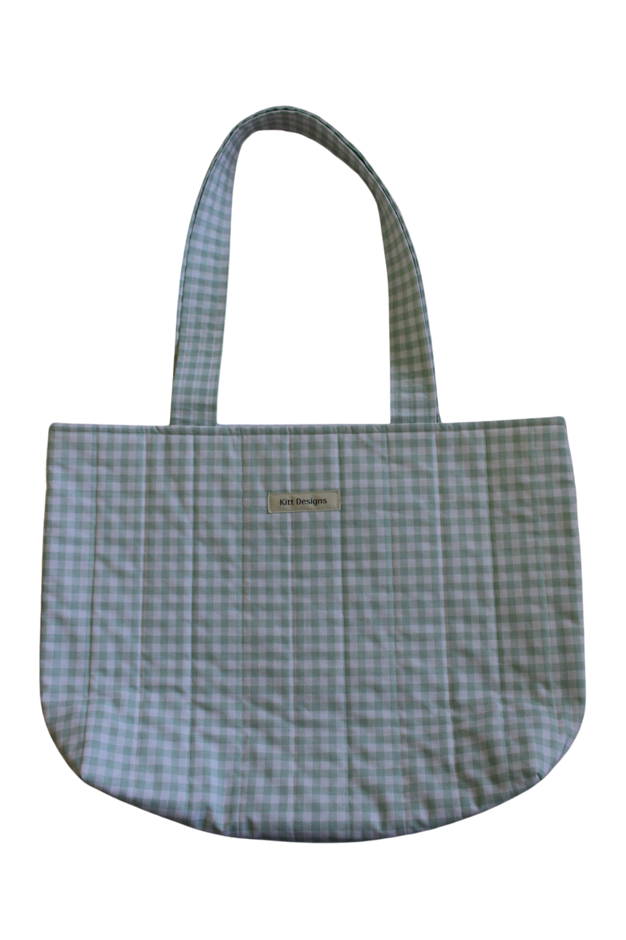 handmade cotton tote bag green gingham white