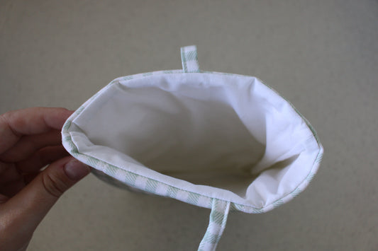 handmade cotton small book sleeve green gingham white
