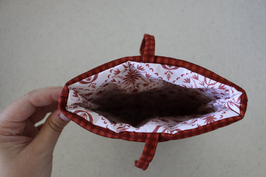 handmade cotton small book sleeve brown gingham