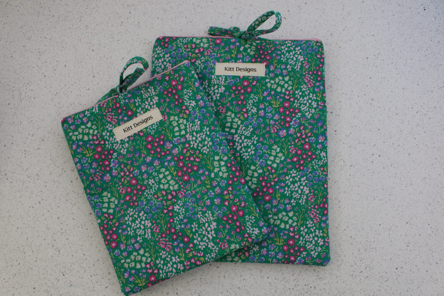 handmade cotton small book sleeve green flower