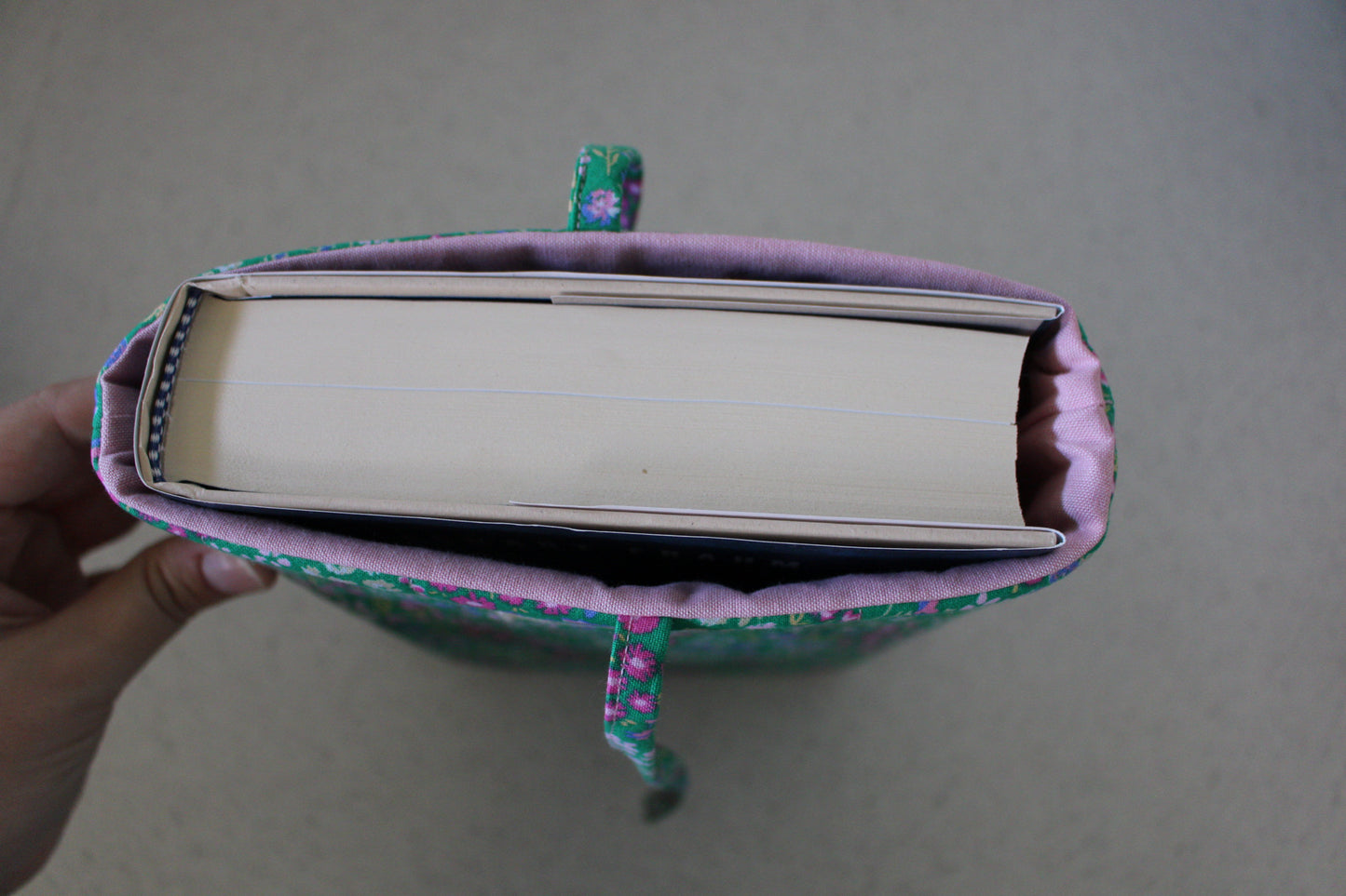 handmade cotton book sleeve green flower