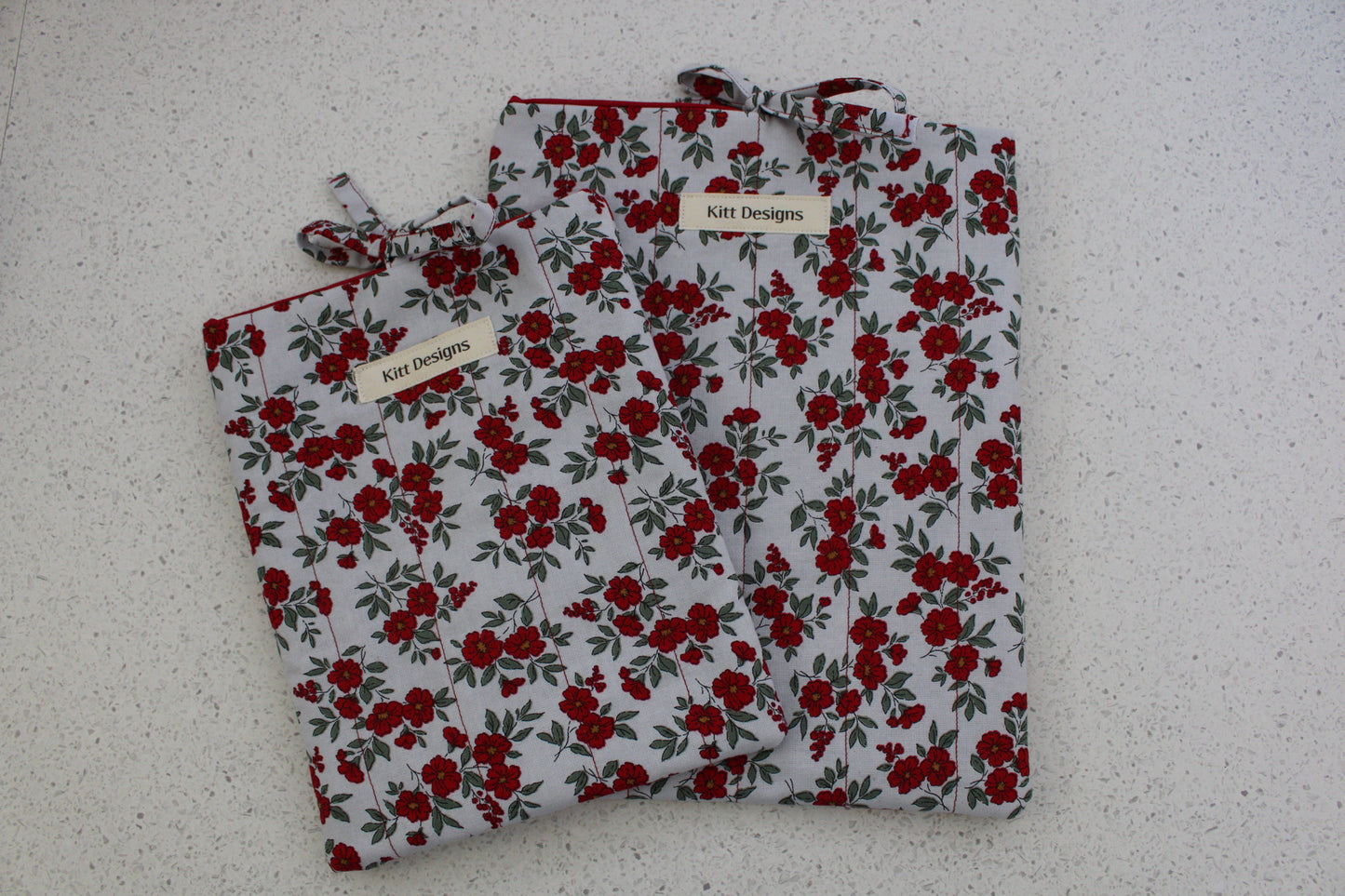 handmade cotton book sleeve grey red flower