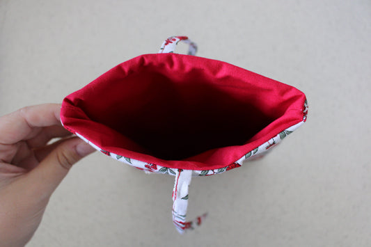 handmade cotton small book sleeve grey red flower