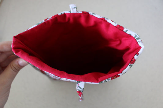 handmade cotton book sleeve grey red flower