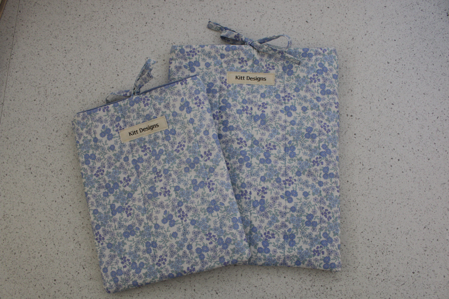 handmade cotton small book sleeve blue flower