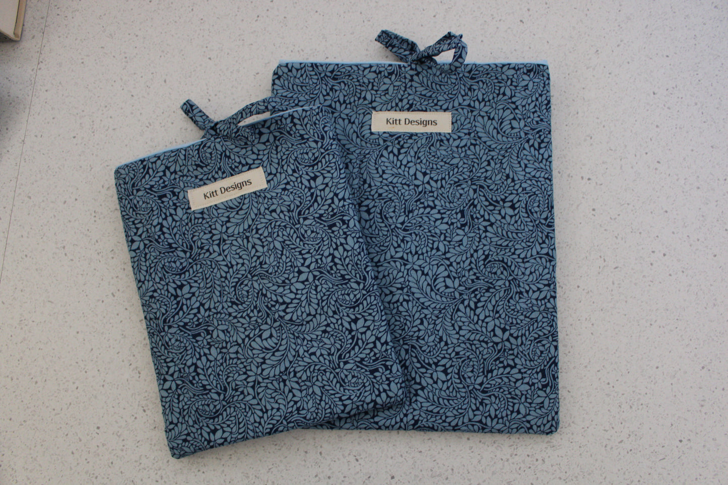 handmade cotton small book sleeve blue navy leaf