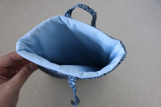 handmade cotton small book sleeve blue navy leaf