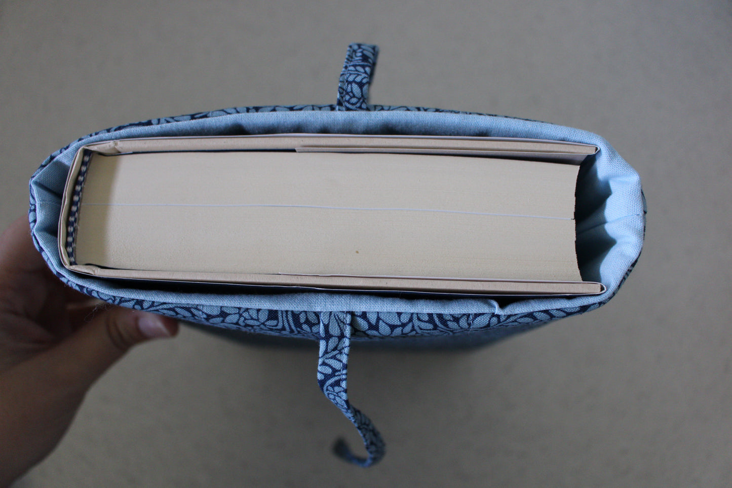 handmade cotton book sleeve blue navy leaf