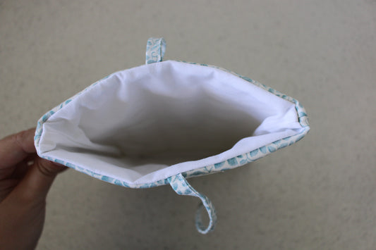 handmade cotton small book sleeve white blue leaf