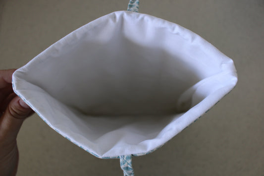 handmade cotton book sleeve blue leaf