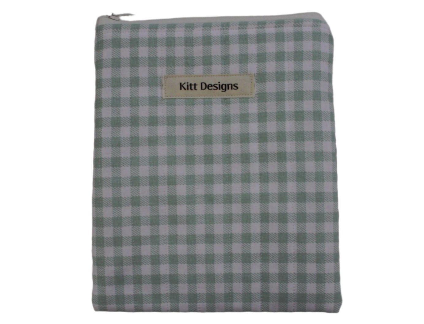 handmade cotton kindle pouch green white gingham