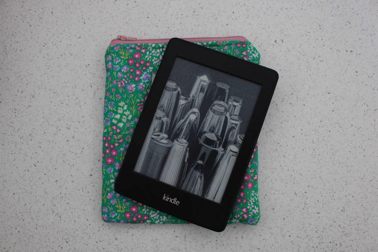 handmade cotton kindle pouch green flower