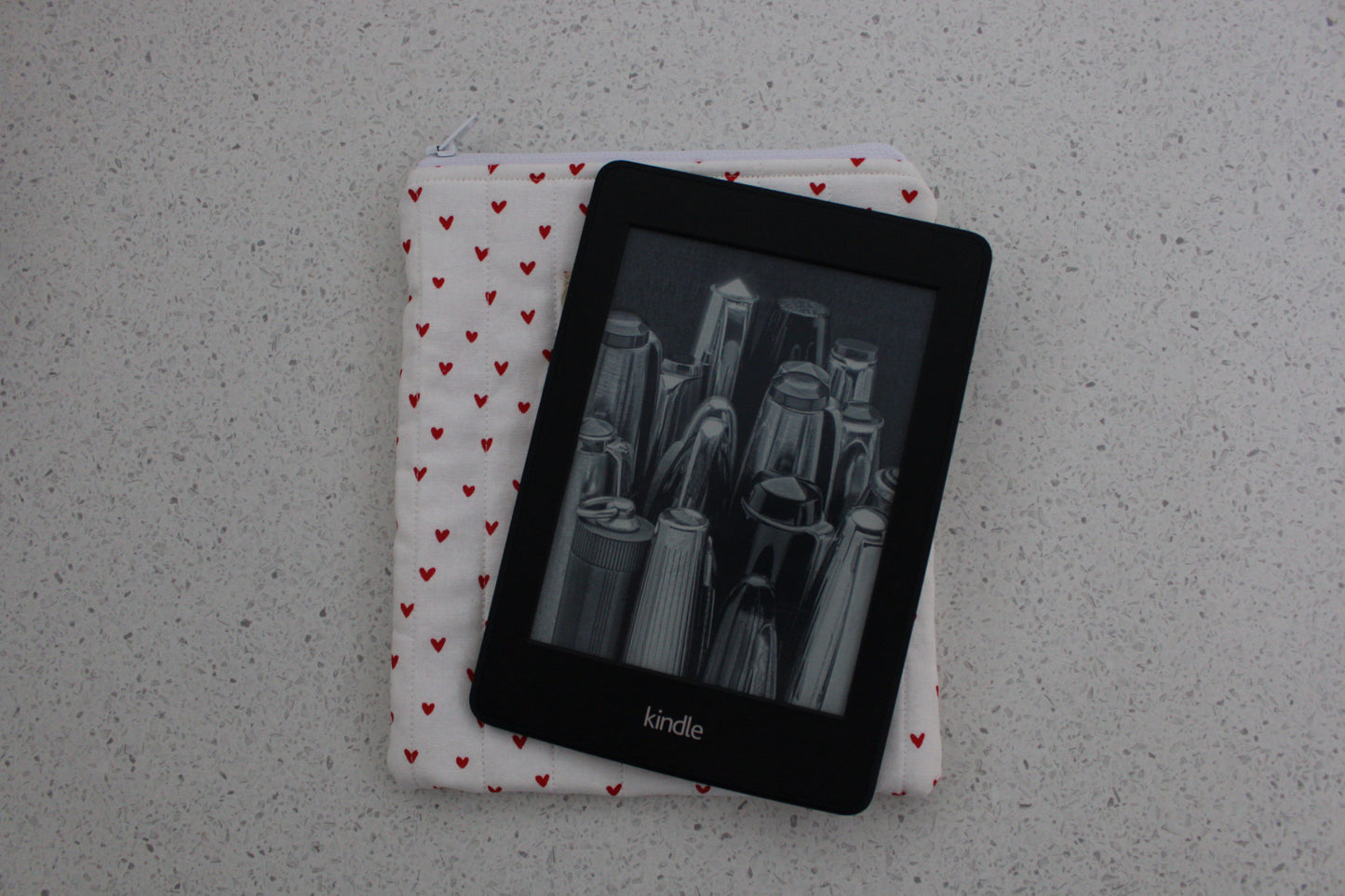 handmade cotton kindle pouch white heart