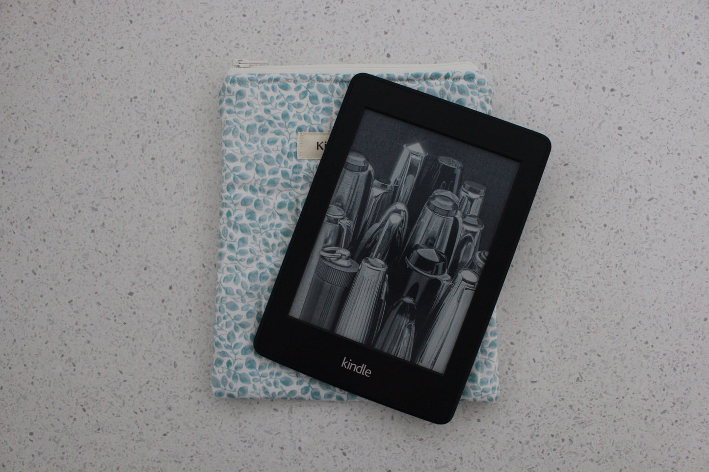 handmade cotton kindle pouch blue white leaf