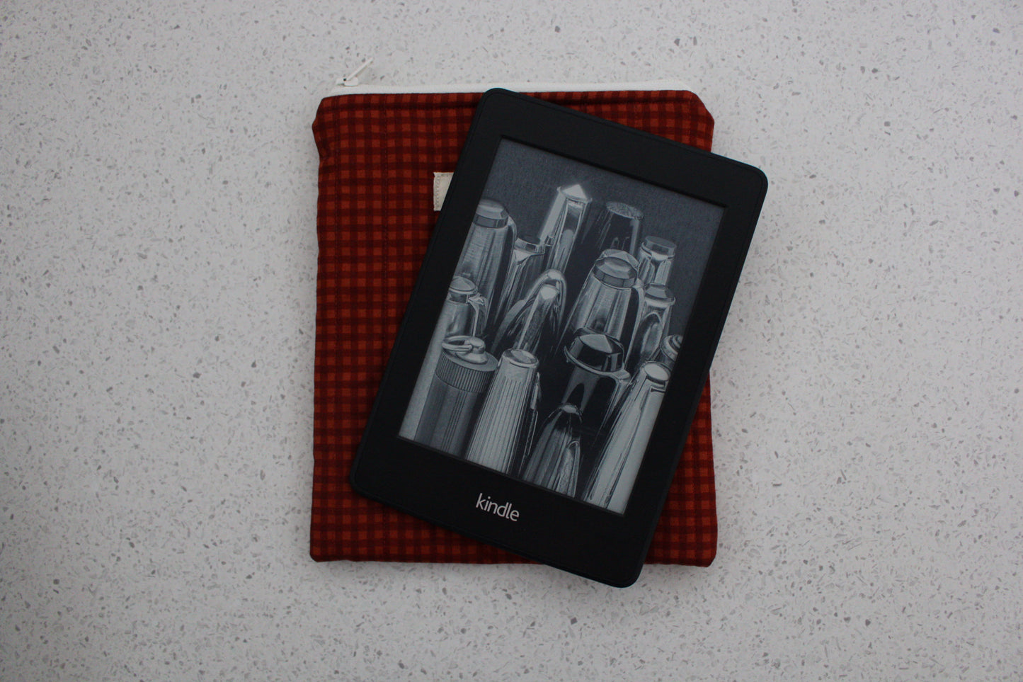 handmade cotton kindle pouch brown gingham