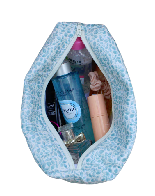 handmade cotton travel pouch blue white leaf