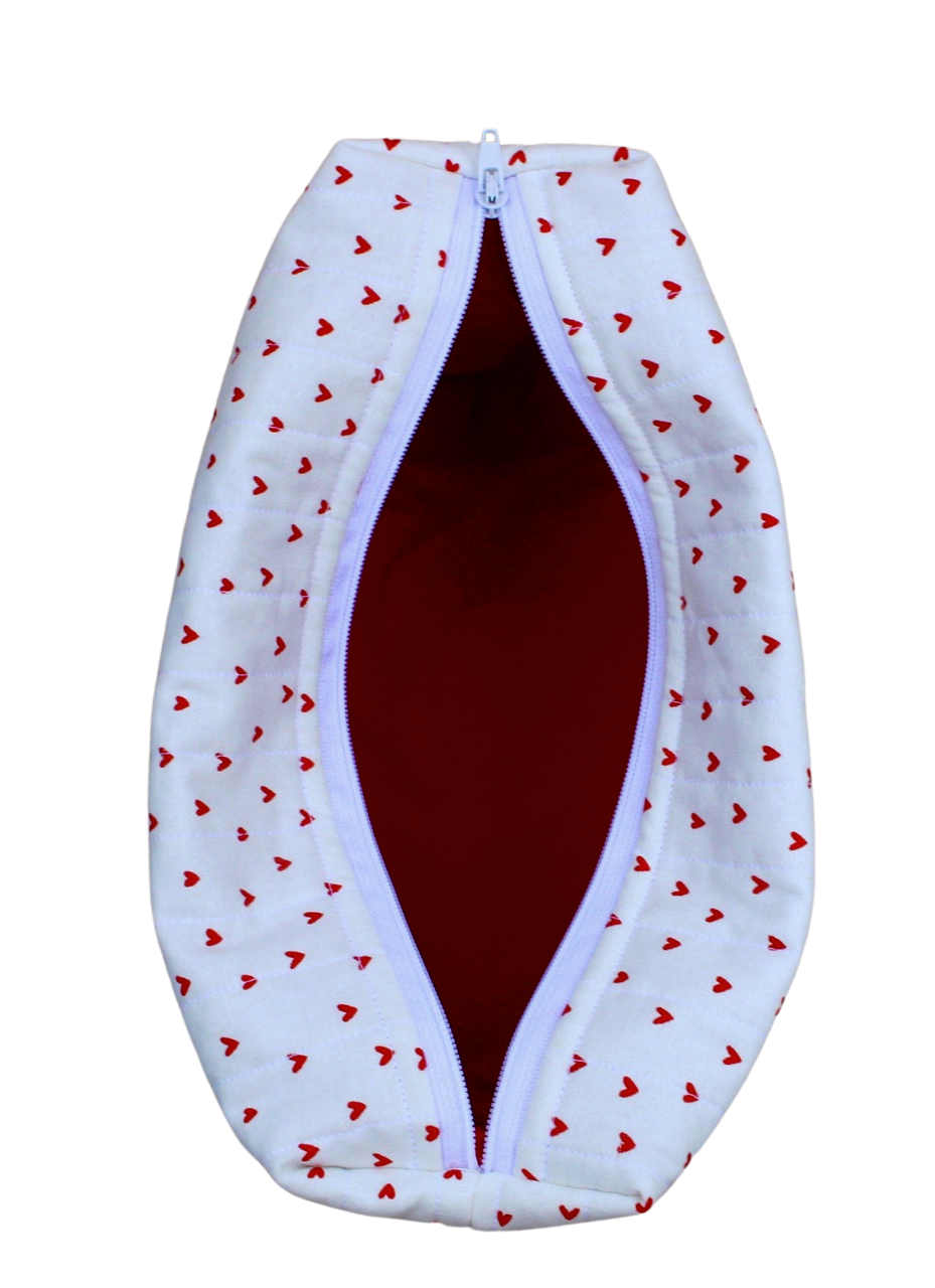 handmade cotton travel pouch white hearts