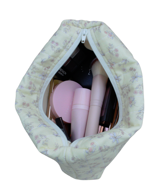 handmade cotton beauty pouch yellow flower makeup bag