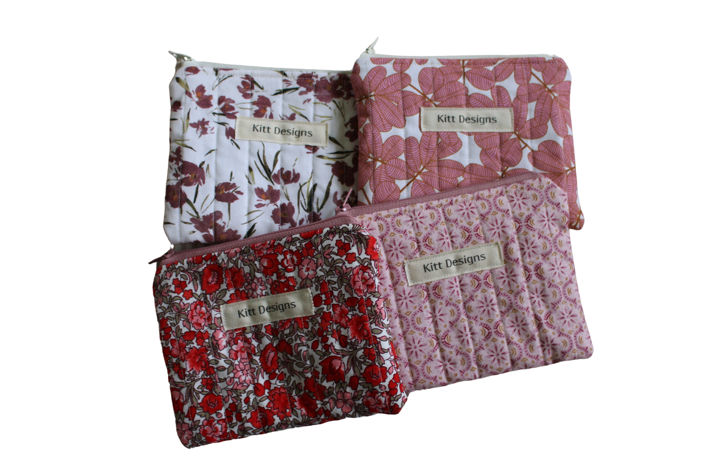 handmade cotton coin pouch pink white leaf red flower maroon