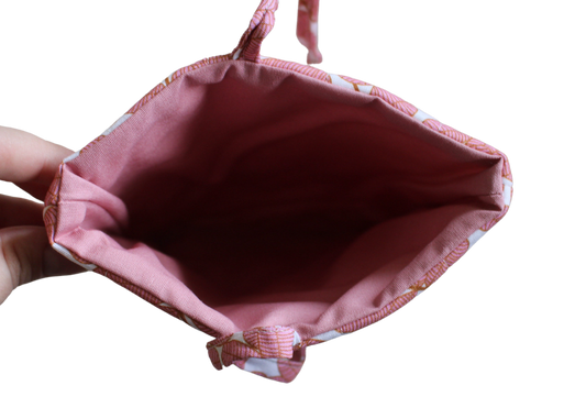 handmade cotton book sleeve tie pink white leaf