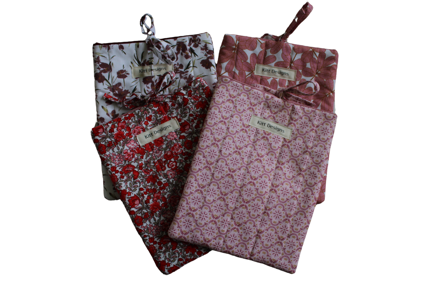 handmade cotton small book sleeve tie white pink maroon red flower
