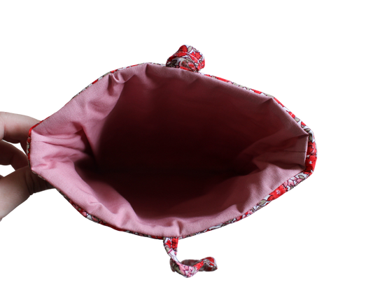 handmade cotton small book sleeve tie pink red flower