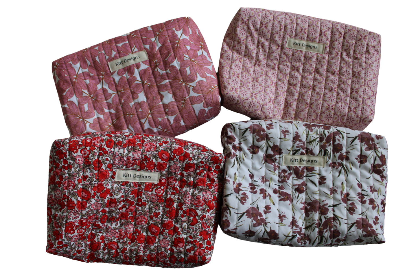 handmade cotton beauty pouch pink white red flower