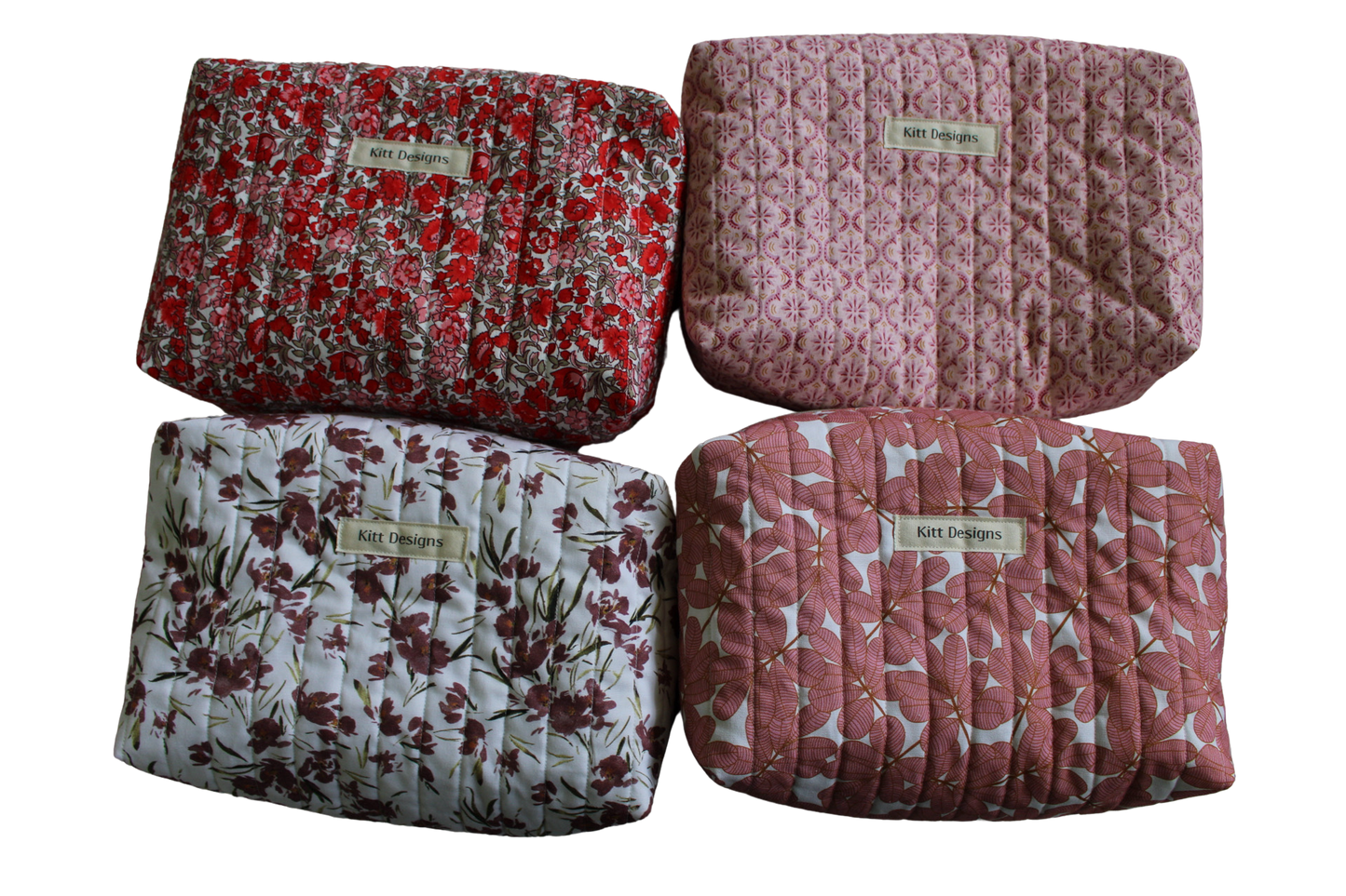 handmade cotton travel pouch red pink flower white maroon