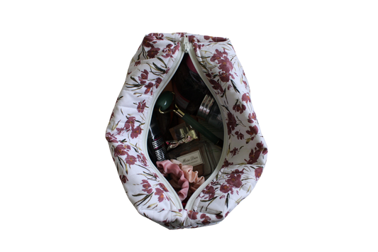 handmade cotton travel pouch white maroon flower