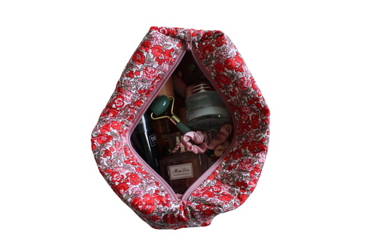 handmade cotton travel pouch pink red flower