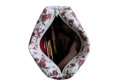 handmade cotton beauty pouch maroon white flower makeup