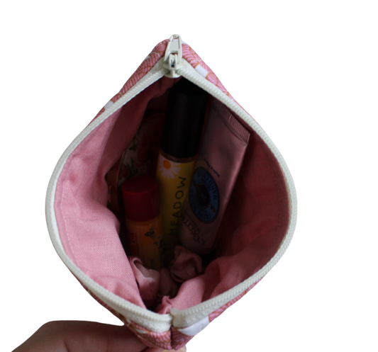 handmade cotton coin pouch pink white leaf