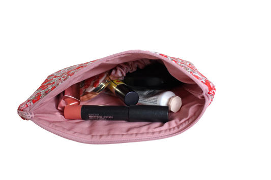 handmade cotton zipper pouch pink red flower