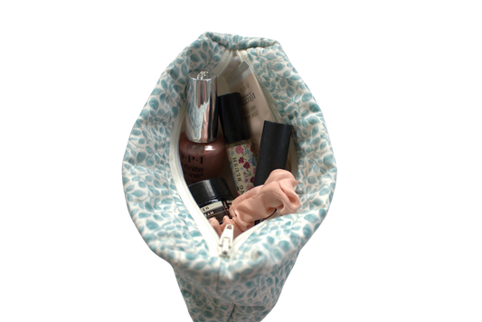 handmade cotton mini pouch blue white leaf