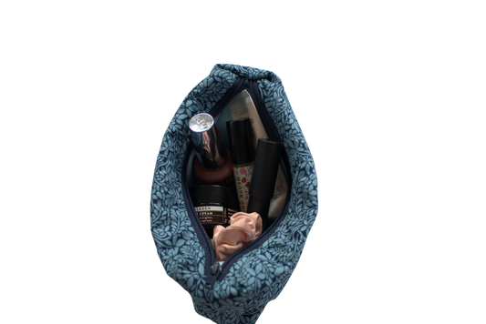 handmade cotton mini pouch blue leaf navy