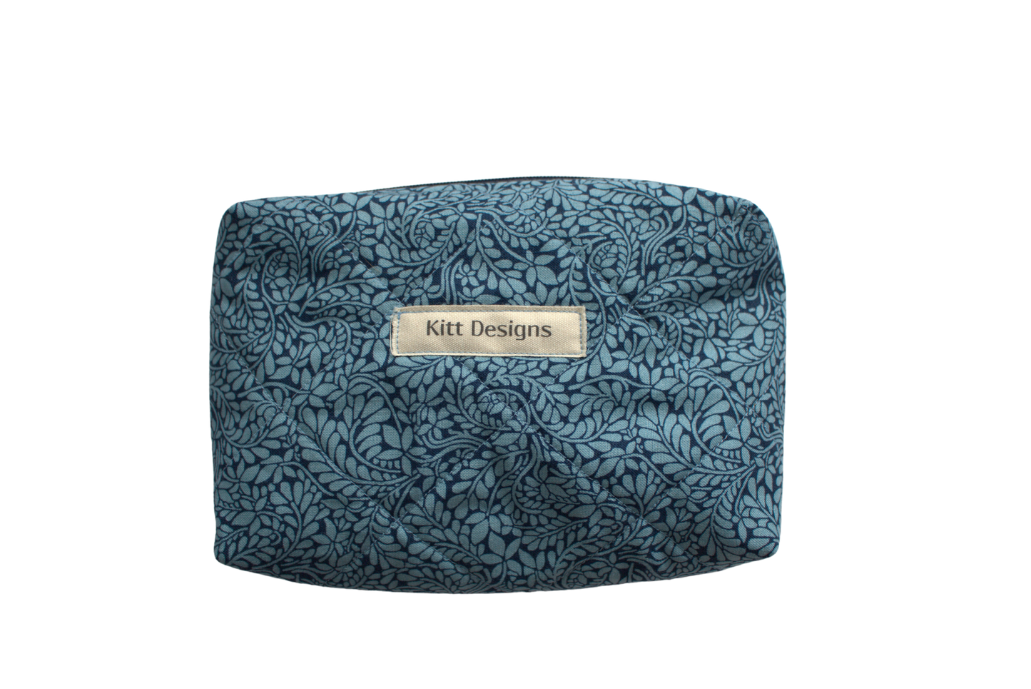 handmade cotton mini pouch blue leaf navy