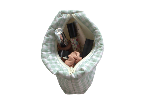 handmade cotton mini pouch green gingham white