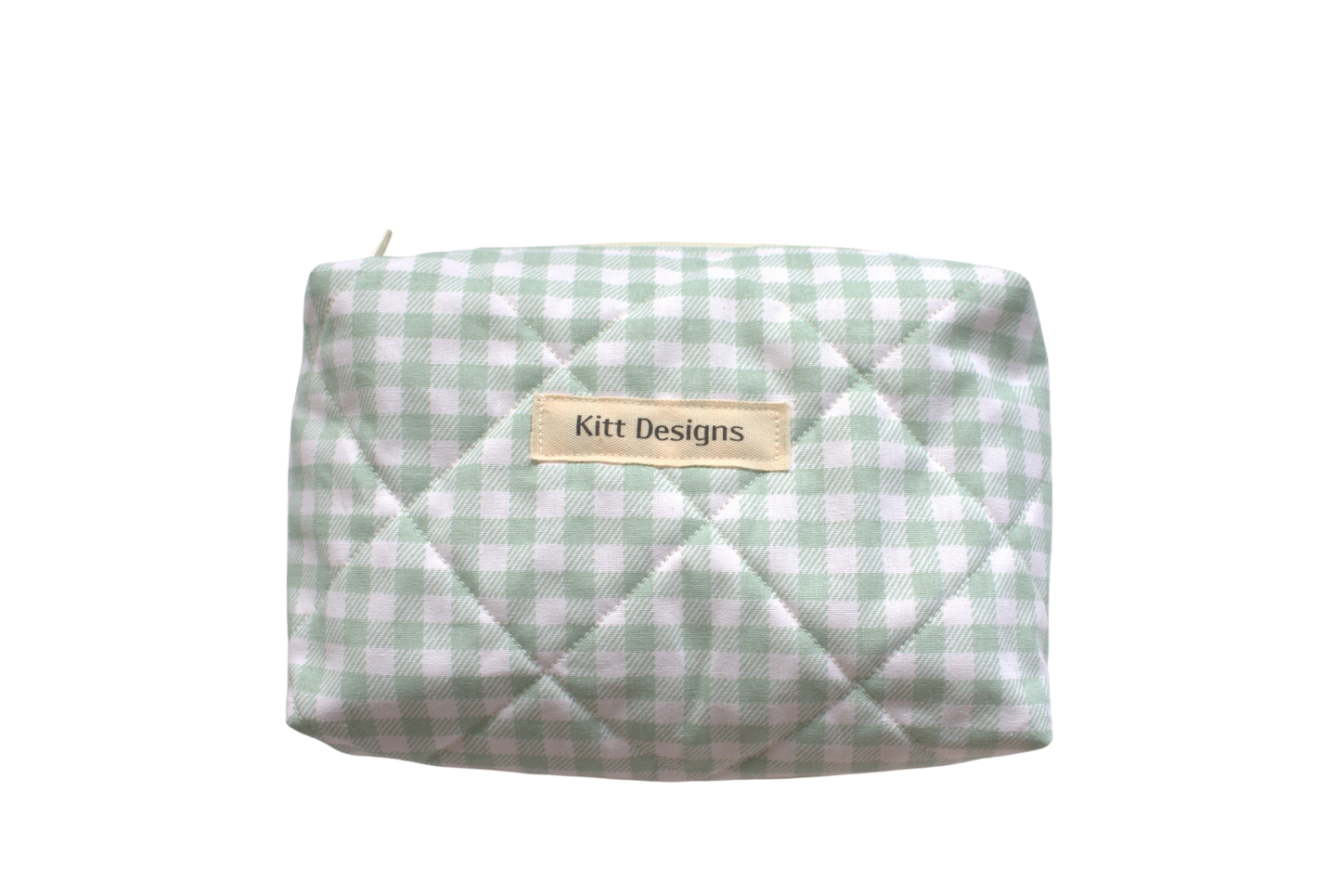 handmade cotton mini pouch green gingham white