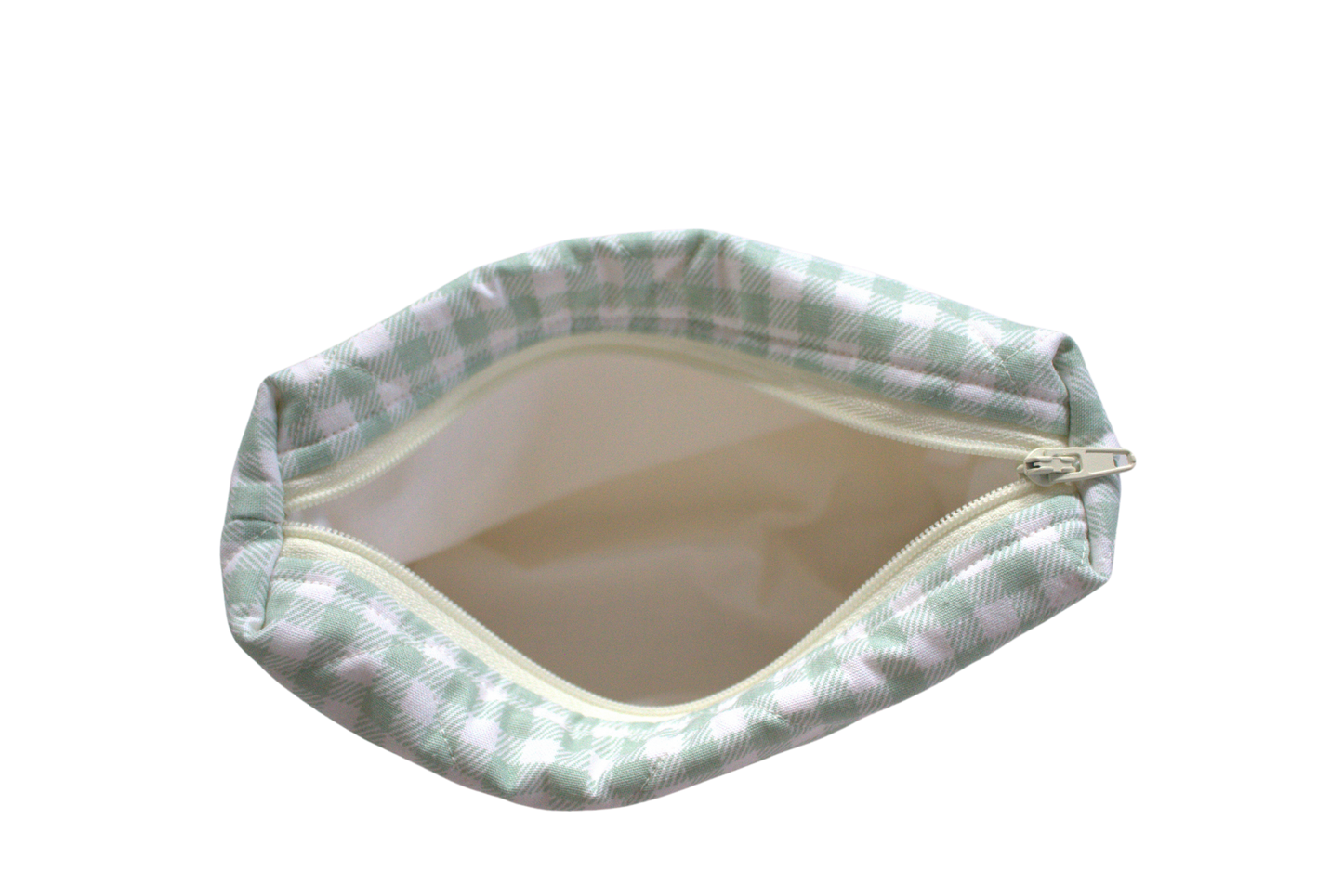 handmade cotton mini pouch green gingham white