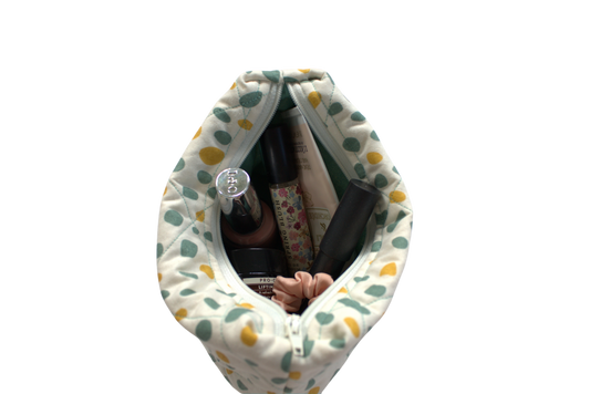 handmade cotton mini pouch white spots teal yellow