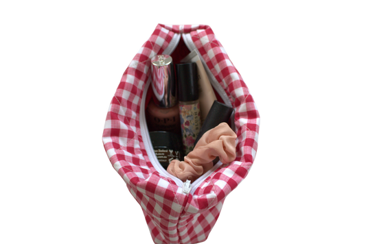 handmade cotton mini pouch red gingham white