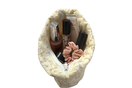 handmade cotton mini pouch yellow flowers