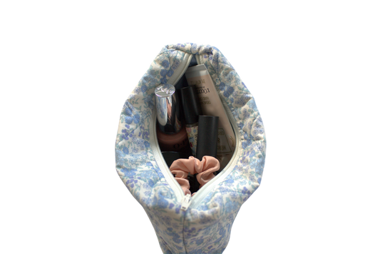 handmade cotton mini pouch blue flowers