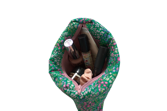 handmade cotton mini pouch green flowers