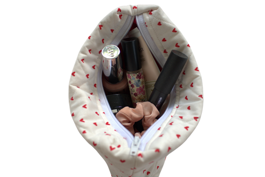 handmade cotton mini pouch white red hearts