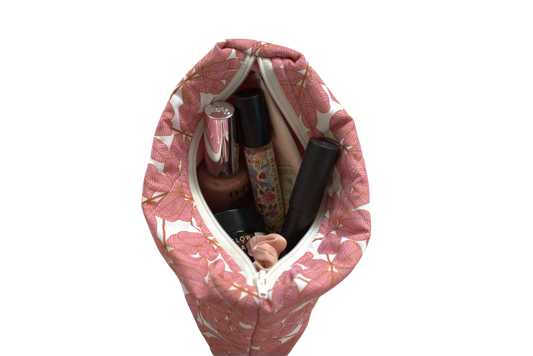 handmade cotton mini pouch pink white leaves