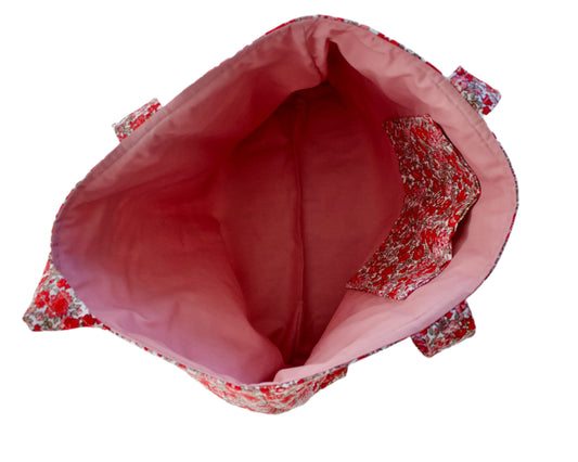 handmade cotton tote bag pink red flower