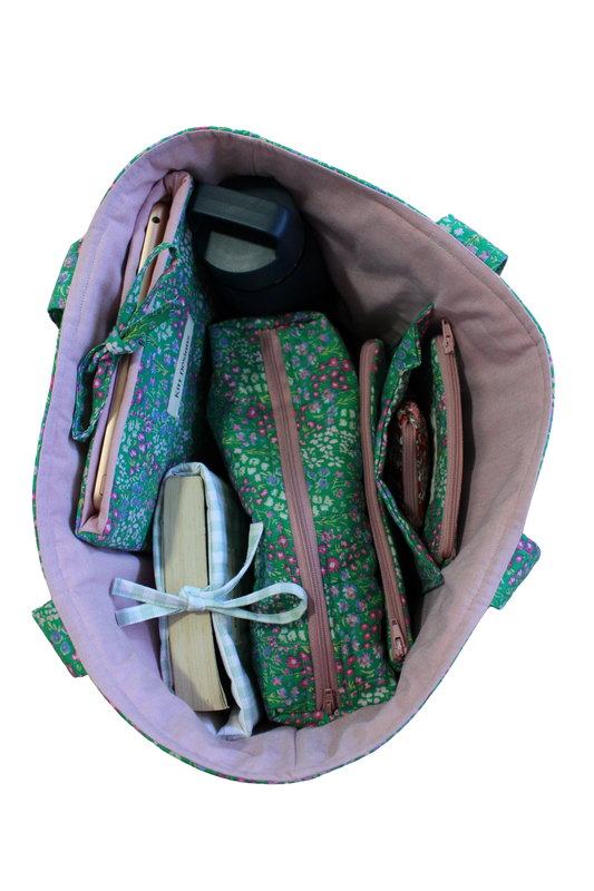 handmade cotton tote bag green flowers